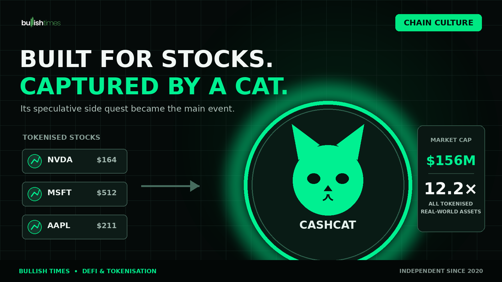 CASHCAT’s $156 million market cap dwarfs all tokenised real-world assets on Robinhood Chain
