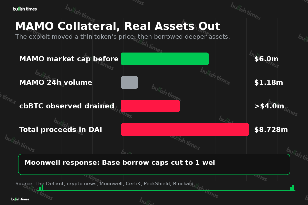 Moonwell MAMO exploit collateral and proceeds chart