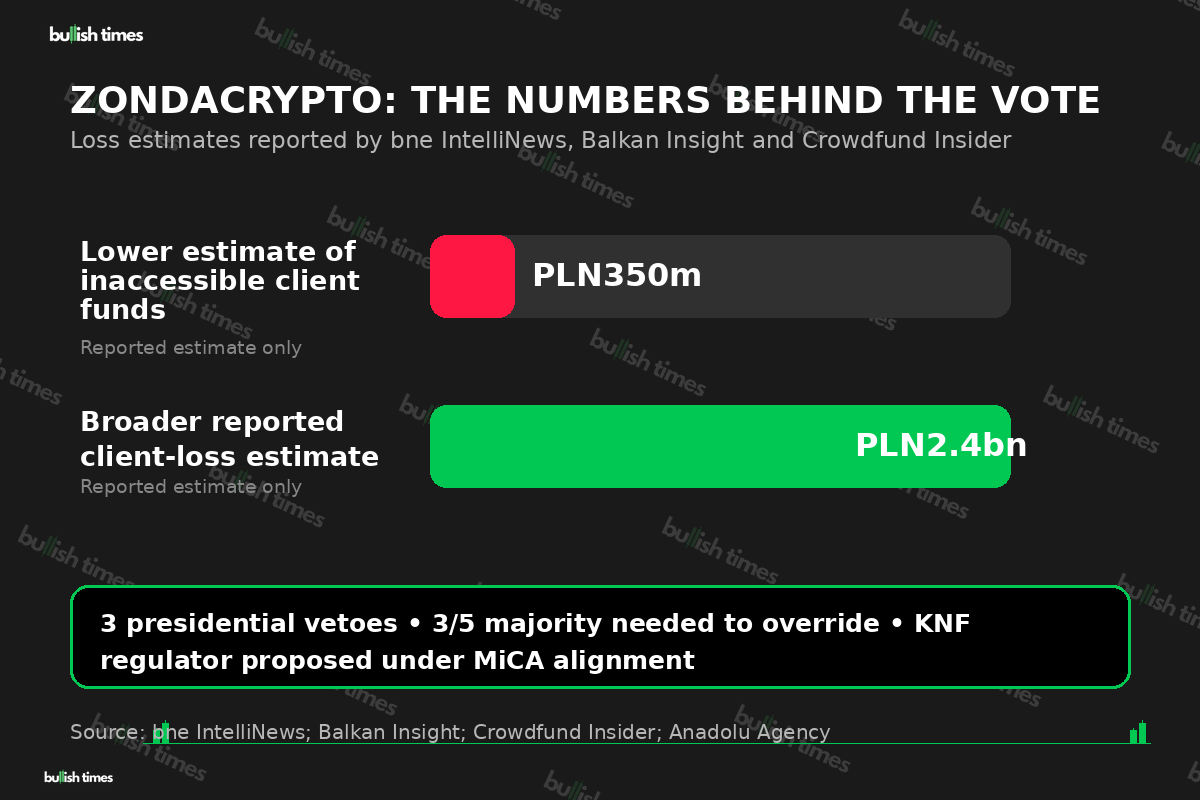 Zondacrypto reported loss estimates behind Poland crypto vote